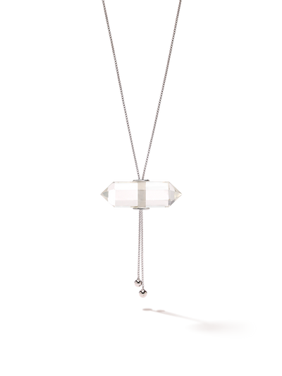 528 by CfH - Gliding Crystal Double Point Necklace - Clear Quartz - White Rhodium Plated Sterling Silver - Close Up