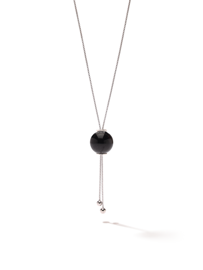 528 by CfH - Gliding Crystal Sphere Necklace - Black Jasper - White Rhodium Plated Sterling Silver - Close Up