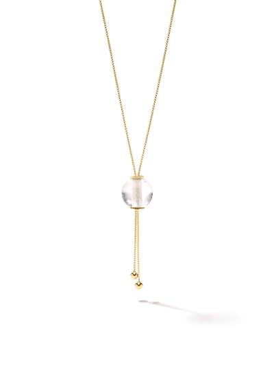 528 by CfH - Gliding Crystal Sphere Necklace - Clear Quartz - 18K Yellow Gold Vermeil - Close Up