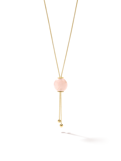 528 by CfH - Gliding Crystal Sphere Necklace - Rose Quartz - 18K Yellow Gold Vermeil - Close Up