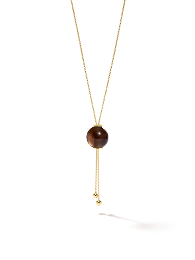 528 by CfH - Gliding Crystal Sphere Necklace - Smoky Quartz - 18K Yellow Gold Vermeil - Close Up