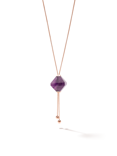 528 by CfH - Gliding Crystal Twin Pyramid Necklace - Amethyst - 18K Rose Gold Vermeil - Close Up