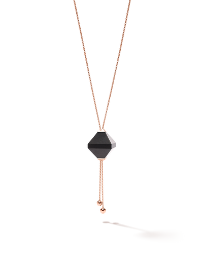 528 by CfH - Gliding Crystal Twin Pyramid Necklace - Black Jasper - 18K Rose Gold Vermeil - Close Up