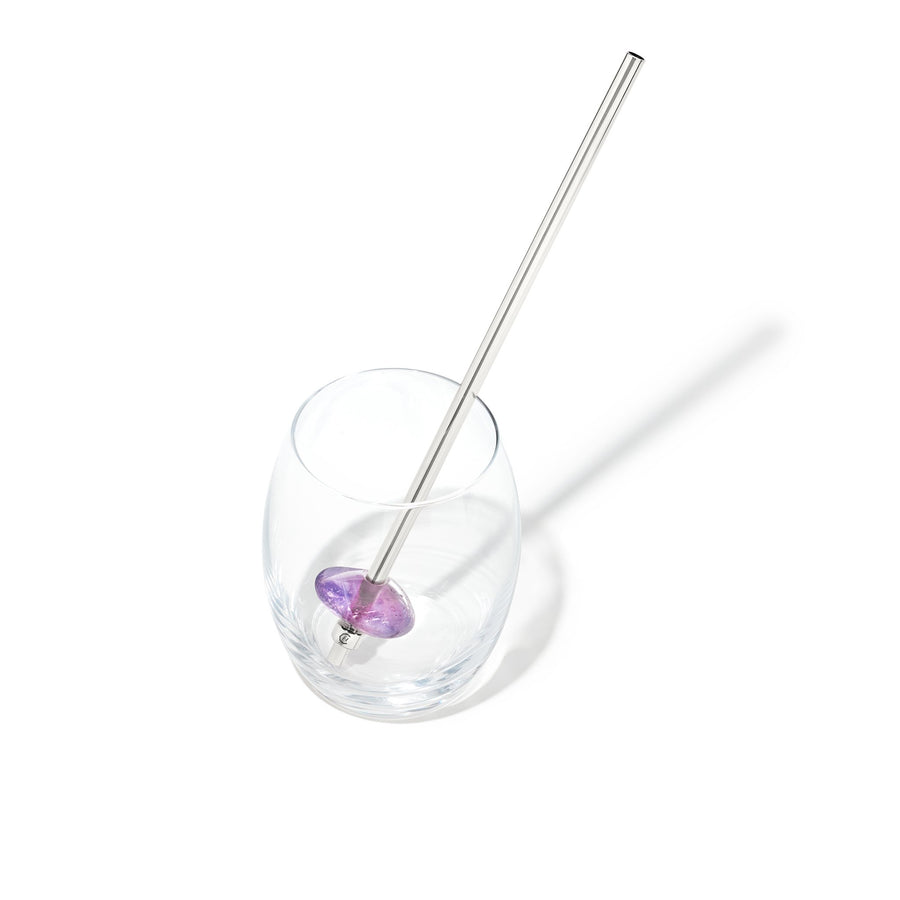 Angle Image of AMETHYST Crystal Straw - Silver Finish by Crystals for Humanity