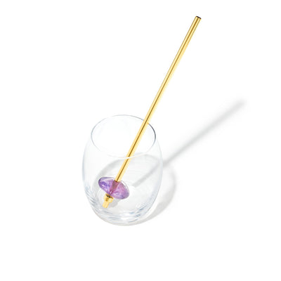 AMETHYST Crystal Straw - Yellow Gold Finish by Crystals for Humanity shown in a Drinking Glass