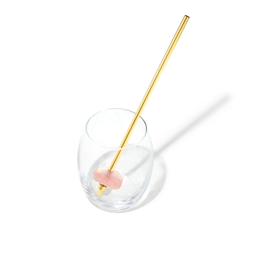 Angle Image of ROSE QUARTZ Crystal Straw - Yellow Gold Finish by Crystals for Humanity