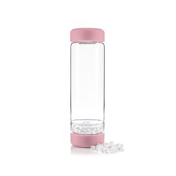 My Equa Glass Water Bottle Clear with Pink & White Floral Design Silicone  Bottom