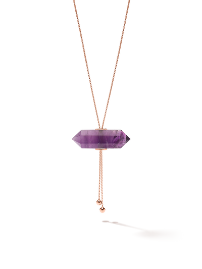 528 by CfH - Gliding Crystal Double Point Necklace - Amethyst - 18K Rose Gold Vermeil - Close Up