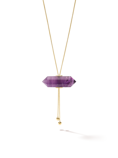 528 by CfH - Gliding Crystal Double Point Necklace - Amethyst - 18K Yellow Gold Vermeil - Close Up