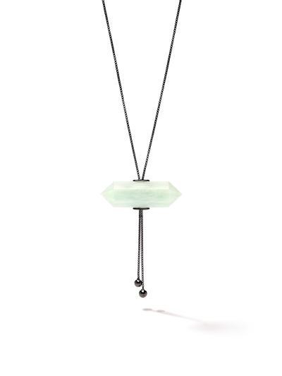 528 by CfH - Gliding Crystal Double Point Necklace - Amazonite - Black Ruthenium Plated Sterling Silver - Close Up