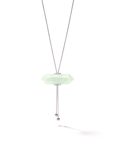 528 by CfH - Gliding Crystal Double Point Necklace - Amazonite - White Rhodium Plated Sterling Silver - Close Up