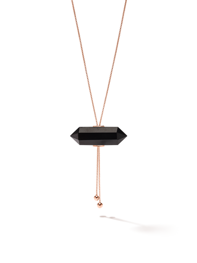 528 by CfH - Gliding Crystal Double Point Necklace - Black Jasper - 18K Rose Gold Vermeil - Close Up