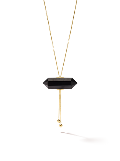 528 by CfH - Gliding Crystal Double Point Necklace - Black Jasper - 18K Yellow Gold Vermeil - Close Up