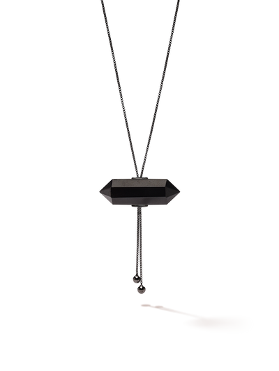 528 by CfH - Gliding Crystal Double Point Necklace - Black Jasper - Black Ruthenium Plated Sterling Silver - Close Up