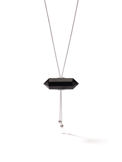 528 by CfH - Gliding Crystal Double Point Necklace - Black Jasper - White Rhodium Plated Sterling Silver - Close Up