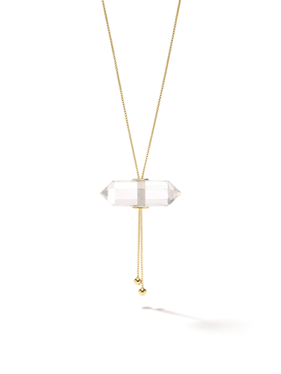 528 by CfH - Gliding Crystal Double Point Necklace - Clear Quartz - 18K Yellow Gold Vermeil - Close Up