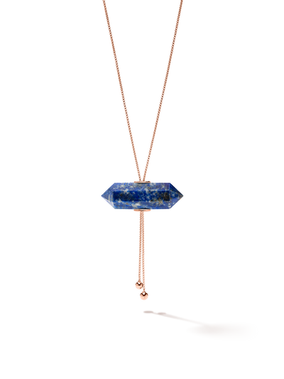 528 by CfH - Gliding Crystal Double Point Necklace - Lapis - 18K Rose Gold Vermeil - Close Up