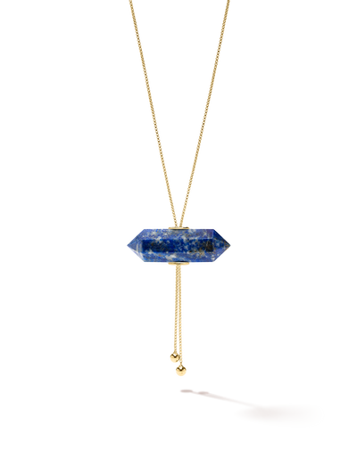 528 by CfH - Gliding Crystal Double Point Necklace - Lapis - 18K Yellow Gold Vermeil - Close Up