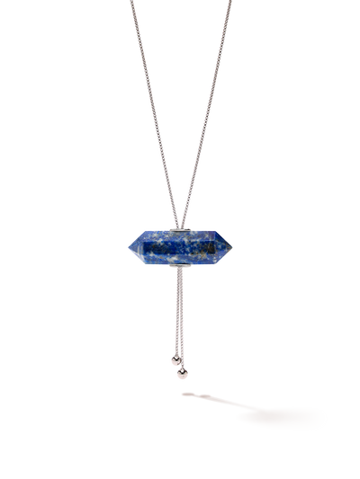 528 by CfH - Gliding Crystal Double Point Necklace - Lapis - White Rhodium Plated Sterling Silver - Close Up