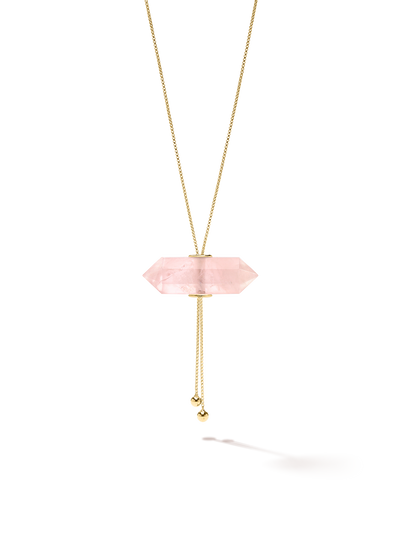 528 by CfH - Gliding Crystal Double Point Necklace - Rose Quartz - 18K Yellow Gold Vermeil - Close Up