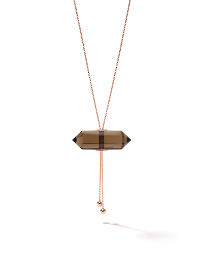 528 by CfH - Gliding Crystal Double Point Necklace - Smoky Quartz - 18K Rose Gold Vermeil - Close Up