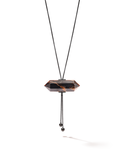 528 by CfH - Gliding Crystal Double Point Necklace - Tiger's Eye - Black Ruthenium Plated Sterling Silver - Close Up