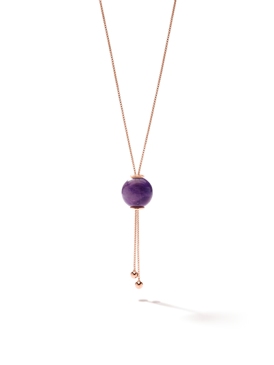 528 by CfH - Gliding Crystal Sphere Necklace - Amethyst - 18K Rose Gold Vermeil - Close Up
