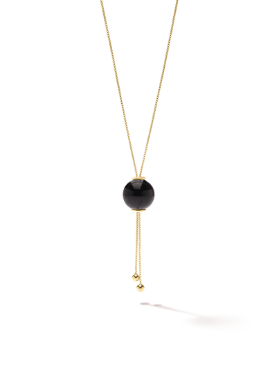 528 by CfH - Gliding Crystal Sphere Necklace - Black Jasper - 18K Yellow Gold Vermeil - Close Up