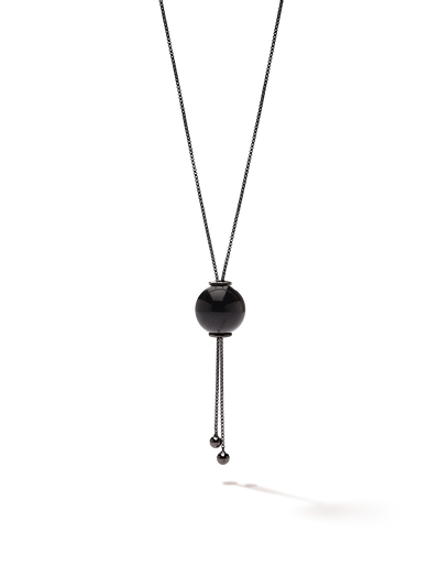 528 by CfH - Gliding Crystal Sphere Necklace - Black Jasper - Black Ruthenium Plated Sterling Silver - Close Up