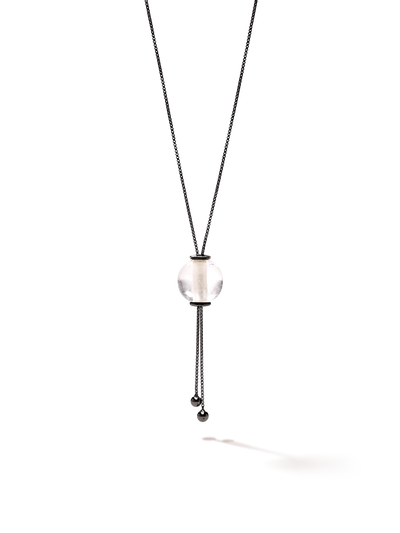 528 by CfH - Gliding Crystal Sphere Necklace - Clear Quartz - Black Ruthenium Plated Sterling Silver - Close Up