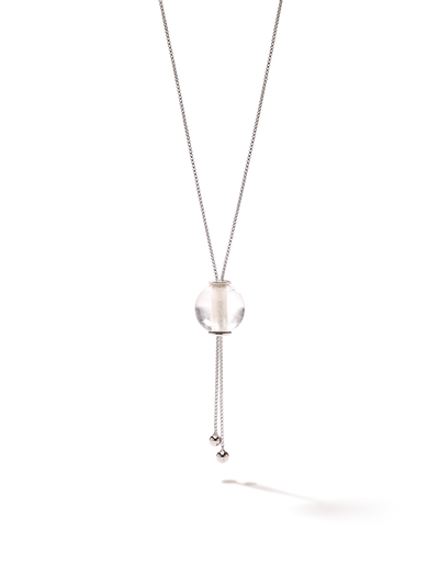 528 by CfH - Gliding Crystal Sphere Necklace - Clear Quartz - White Rhodium Plated Sterling Silver - Close Up