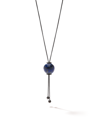 528 by CfH - Gliding Crystal Sphere Necklace - Lapis - Black Ruthenium Plated Sterling Silver - Close Up