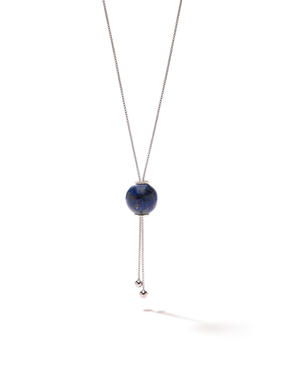 528 by CfH - Gliding Crystal Sphere Necklace - Lapis - White Rhodium Plated Sterling Silver - Close Up