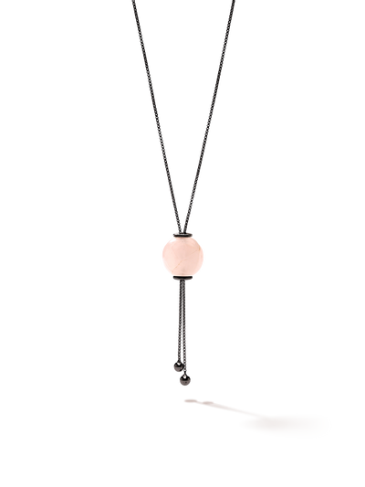 528 by CfH - Gliding Crystal Sphere Necklace - Rose Quartz - Black Ruthenium Plated Sterling Silver - Close Up