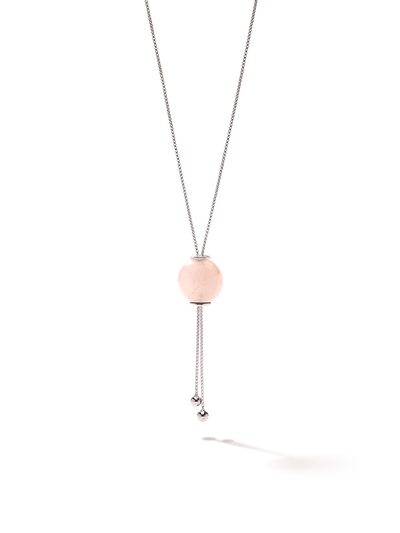 528 by CfH - Gliding Crystal Sphere Necklace - Rose Quartz - White Rhodium Plated Sterling Silver - Close Up