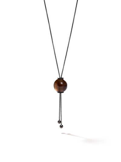 528 by CfH - Gliding Crystal Sphere Necklace - Smoky Quartz - Black Ruthenium Plated Sterling Silver - Close Up
