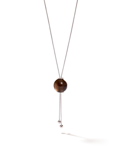 528 by CfH - Gliding Crystal Sphere Necklace - Smoky Quartz - White Rhodium Plated Sterling Silver - Close Up