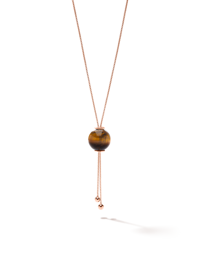 528 by CfH - Gliding Crystal Sphere Necklace - Tiger's Eye - 18K Rose Gold Vermeil - Close Up