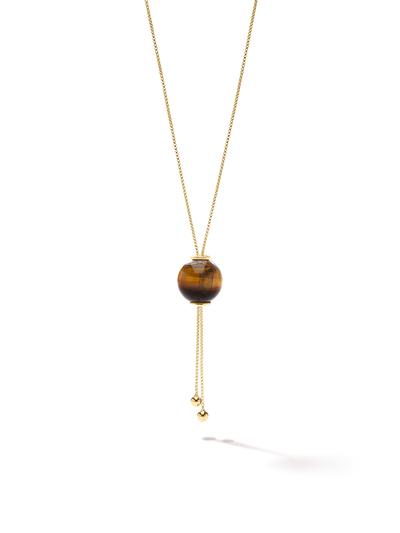 528 by CfH - Gliding Crystal Sphere Necklace - Tiger's Eye - 18K Yellow Gold Vermeil - Close Up