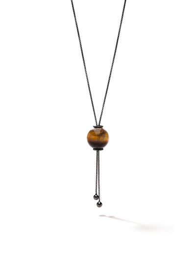 528 by CfH - Gliding Crystal Sphere Necklace - Tiger's Eye - Black Ruthenium Plated Sterling Silver - Close Up