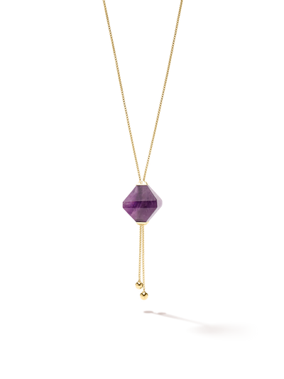 528 by CfH - Gliding Crystal Twin Pyramid Necklace - Amethyst - 18K Yellow Gold Vermeil - Close Up