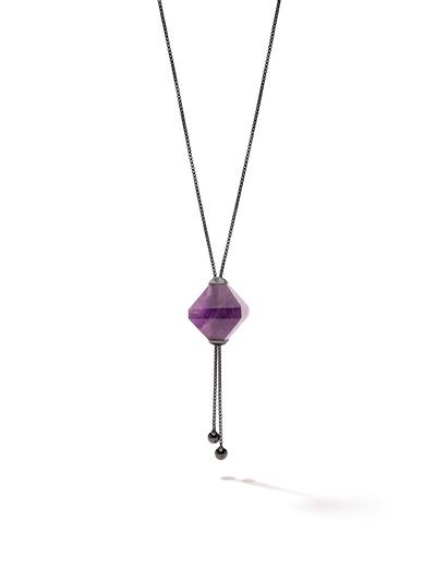 528 by CfH - Gliding Crystal Twin Pyramid Necklace - Amethyst - Black Ruthenium Plated Sterling Silver - Close Up