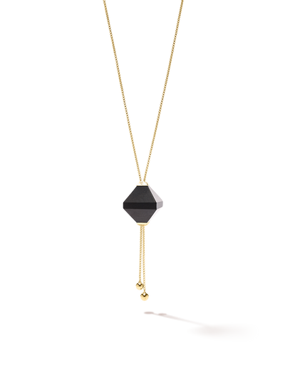 528 by CfH - Gliding Crystal Twin Pyramid Necklace - Black Jasper - 18K Yellow Gold Vermeil - Close Up