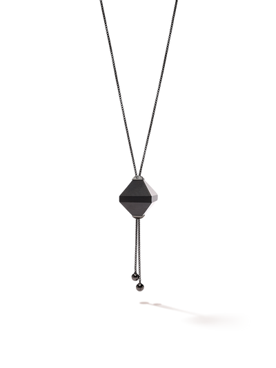 528 by CfH - Gliding Crystal Twin Pyramid Necklace - Black Jasper - Black Ruthenium Plated Sterling Silver - Close Up
