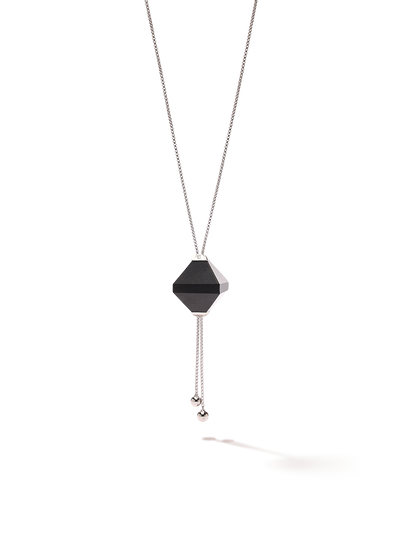 528 by CfH - Gliding Crystal Twin Pyramid Necklace - Black Jasper - White Rhodium Plated Sterling Silver - Close Up