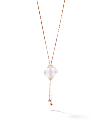 528 by CfH - Gliding Crystal Twin Pyramid Necklace - Clear Quartz - 18K Rose Gold Vermeil - Close Up