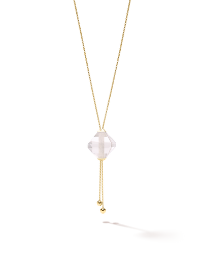 528 by CfH - Gliding Crystal Twin Pyramid Necklace - Clear Quartz - 18K Yellow Gold Vermeil - Close Up