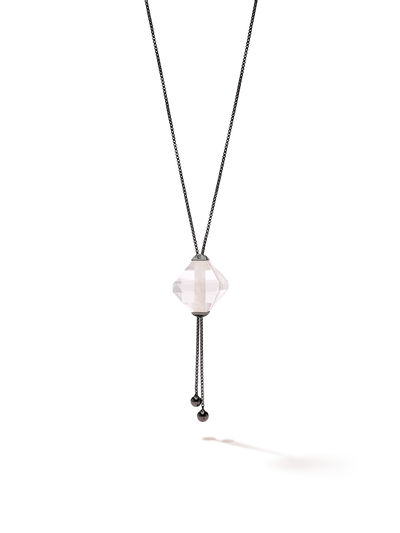 528 by CfH - Gliding Crystal Twin Pyramid Necklace - Clear Quartz - Black Ruthenium Plated Sterling Silver - Close Up