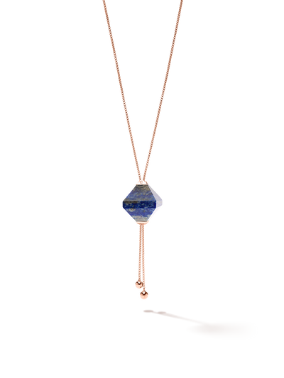 528 by CfH - Gliding Crystal Twin Pyramid Necklace - Lapis - 18K Rose Gold Vermeil - Close Up