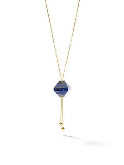 528 by CfH - Gliding Crystal Twin Pyramid Necklace - Lapis - 18K Yellow Gold Vermeil - Close Up